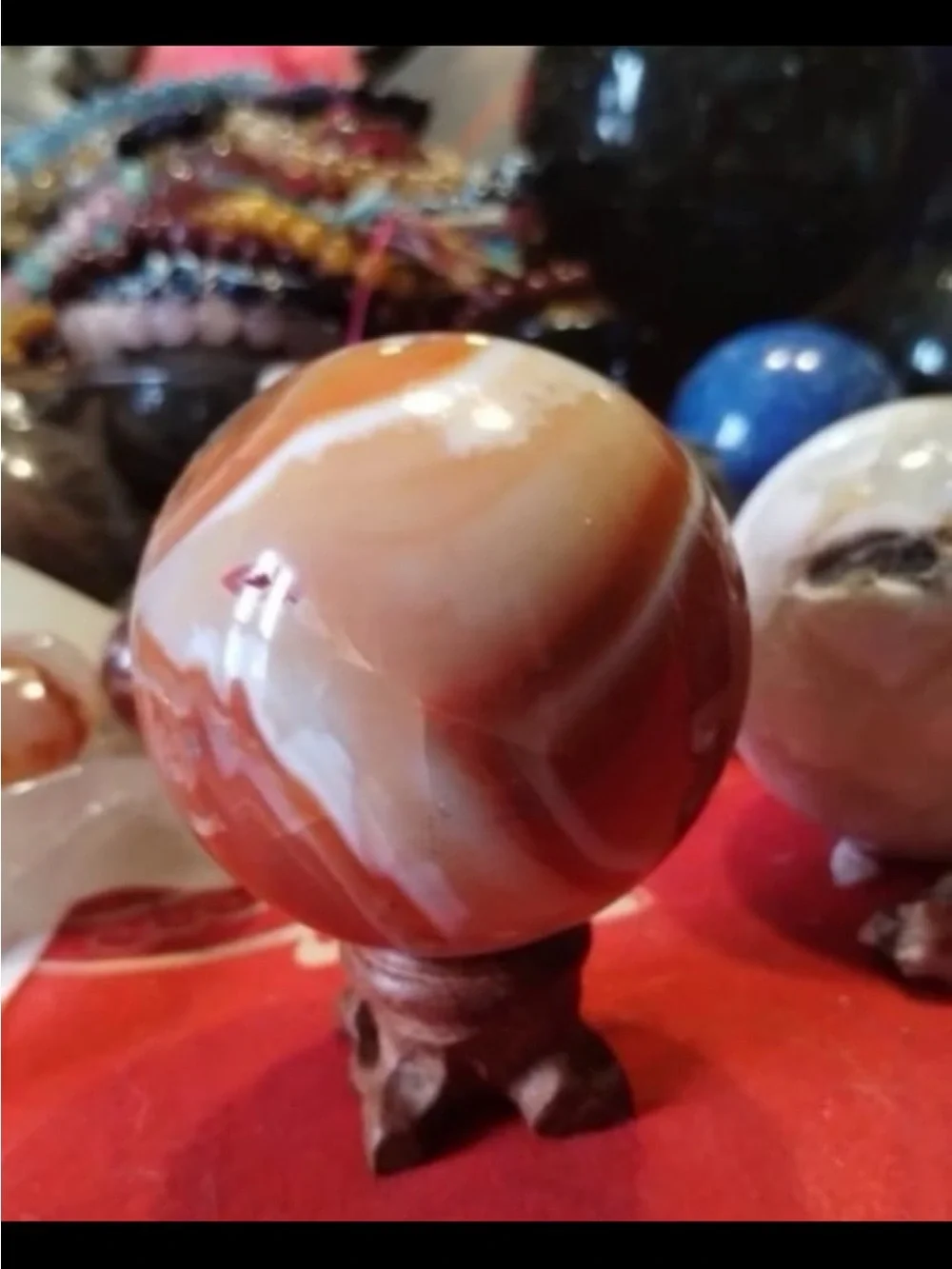 Polished Red and Cream Agate Display Sphere